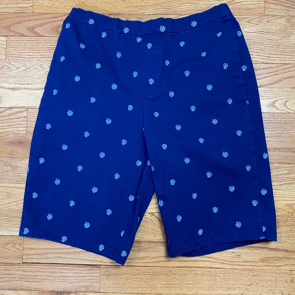 Isaac Mizrahi Rose Embroidered Chino Shorts Womens 12 Navy Blue Preppy Summer